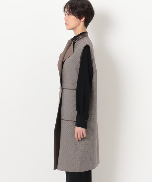 K．T キヨコ タカセ（K．T KIYOKO TAKASE）/【リバーシブル】無地×ハウンドトゥースダブルフェイス ロングジレ K.T KIYOKO TAKASE（K.T キヨコ タカセ） ベスト ジレ 「リバーシブル