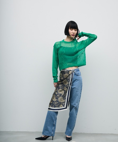SAORI アウター ニット チェック柄 紫系 手織り個性派 着丈82cm ARCADE ニット セーター 秋服 ノルディック柄 オーバーサイズ