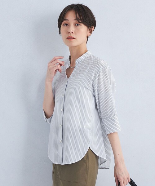 ブラウス シャツ スタンド スキッパー 5分袖 ブラウス レディース green label relaxing ブラウス シャツ スタンド スキッパー 5分