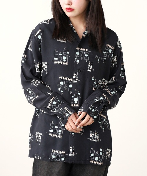 タウンクラフト 50s 60s 長袖シャツ 50s～60s PENNYS Nylon Pullover BD L/S Shirt 黒 L ペニーズ