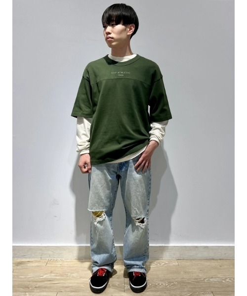 CAV EMPT 日本製オーバーダイロンTグラフィックTシャツオーバーサイズ薄手 GAP tシャツ オーバーサイズ ATHLETICロゴ Tシャツ メンズ
