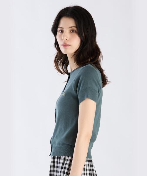 agnès b. \"b.\"ロゴ刺繍 コットンニット 半袖 カーディガン b.