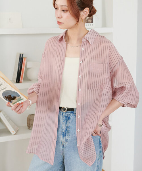 ブラウス シャツ シアーストライプシャツ「WEB限定カラーあり」 レディース Discoat ブラウス シャツ シアーストライプシャツ「WEB限定