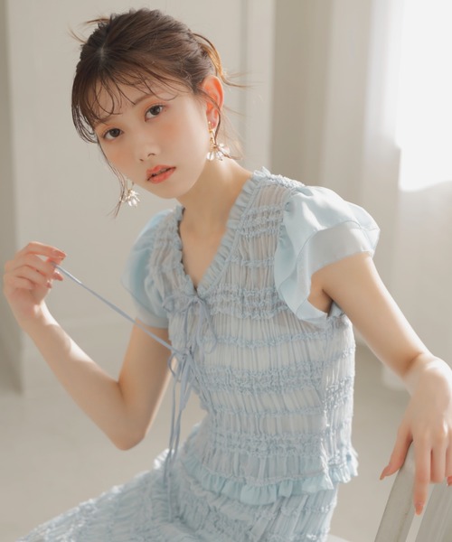 tシャツ 「AKB48千葉恵里さん着用」シャーリングカットトップス 夏服 シアートップス レディース