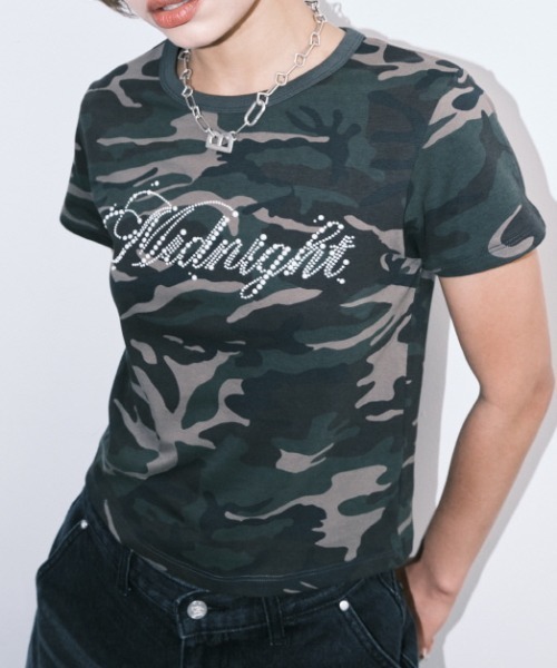 tシャツ A'GEM/9 × .kom 「MIDNIGHT MOVE/ミッドナイトムーブ」 CAMO T-SHIRT/カモ半袖Tシャツ レディース