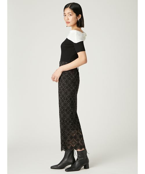 FRAY I.D シフォンリボンオフショルニット ブラック シフォンリボンオフショルニット(ニット)｜トップス｜FRAY I.D（フレイ