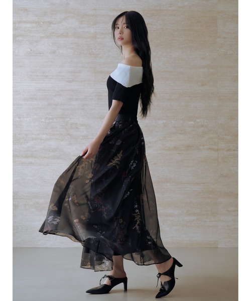 FRAY I.D シフォンリボンオフショルニット ブラック シフォンリボンオフショルニット(ニット)｜トップス｜FRAY I.D（フレイ