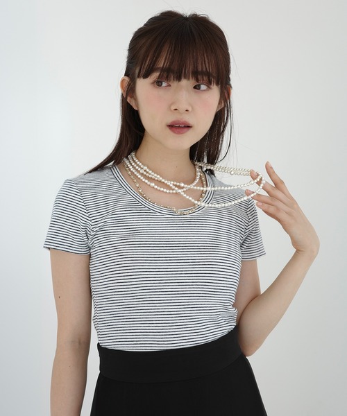 tシャツ ボーダーリブＴシャツ レディース