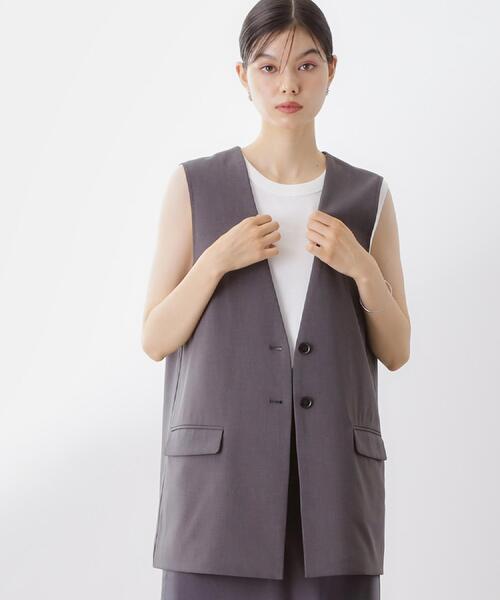 THE SHOP TK ベスト ジレ ノーカラージレ「セットアップ可/洗濯機OK