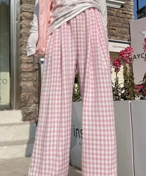 SHOUYO パンツ ギンガムチェックワイドパンツ／軽やかリラックス
