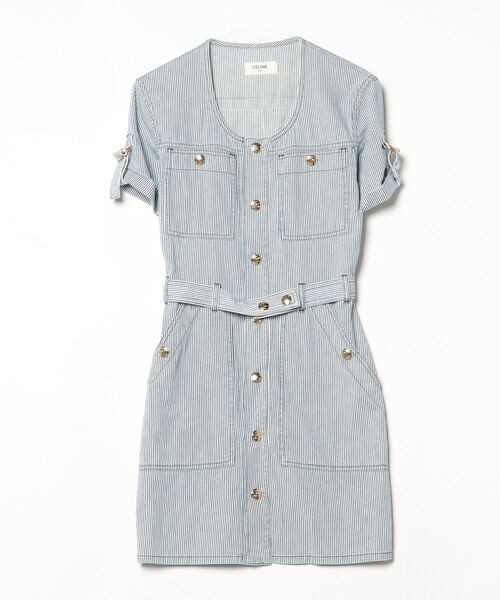CELINE（セリーヌ） ストライプ ヒッコリー 半袖ワンピース X-SMALL