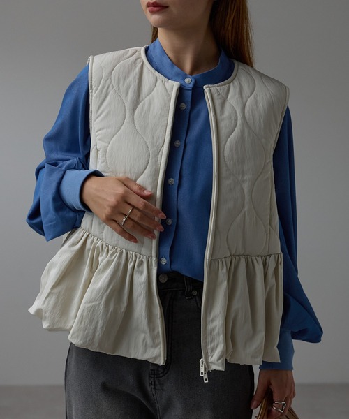 r.（アールドット） ダウンベスト ベスト キルティング ペプラムベスト