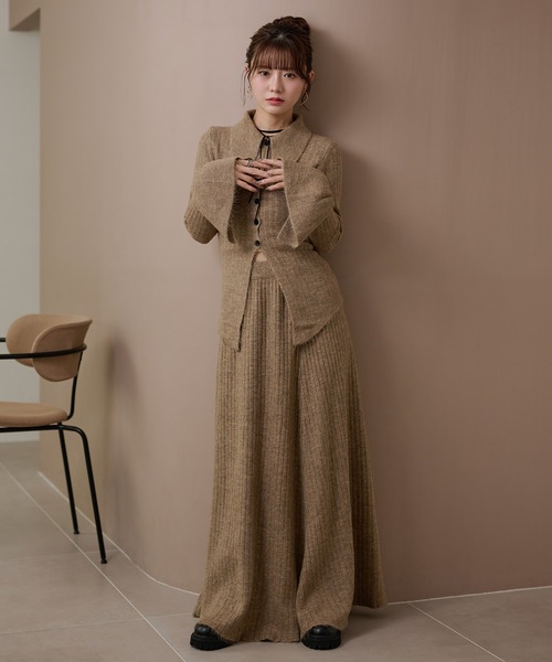 セットアップ front slit collared button knit set up /フロント