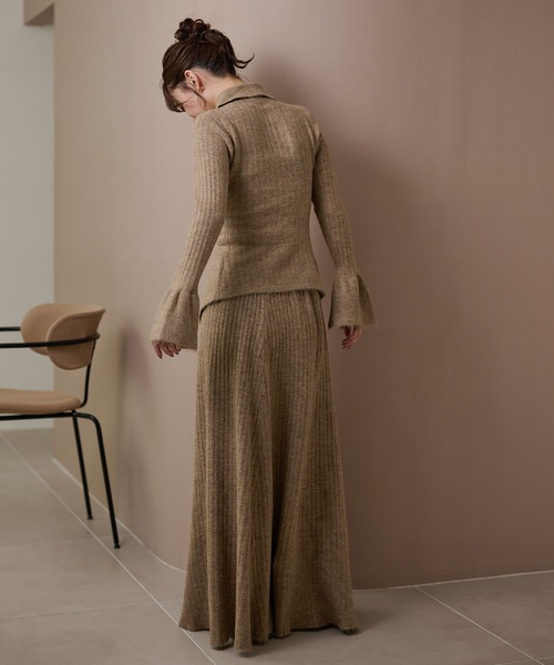 セットアップ front slit collared button knit set up /フロント