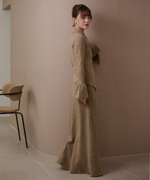 セットアップ front slit collared button knit set up /フロント