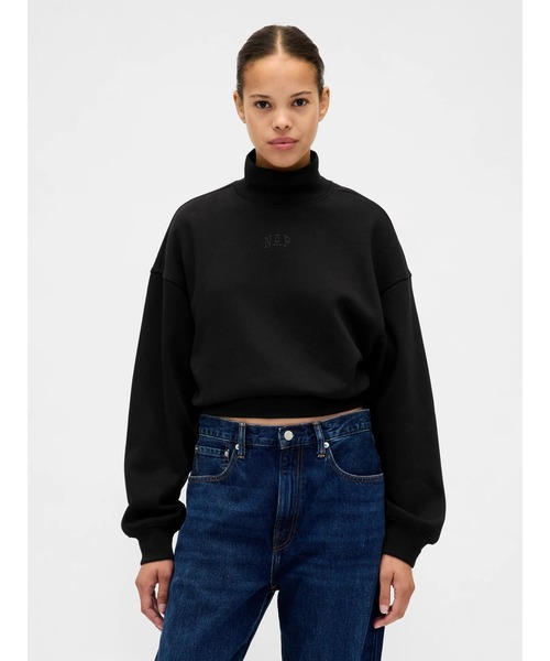   ブラック クロップド トレーナー GAP（ギャップ） トレーナー スウェット NAPロゴ モックネック
