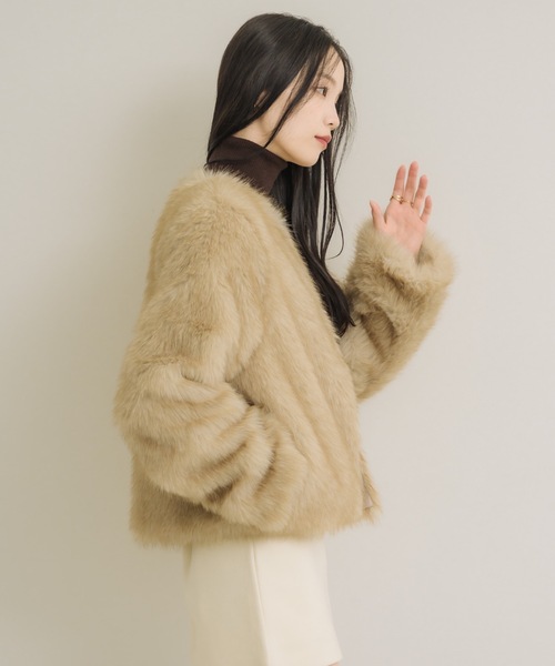 NEUNA ダウンコート ダウンジャケット ノーカラーファーコート