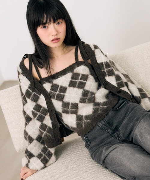 Heather（ヘザー） アンサンブル シャギーアーガイルニット2P 612874