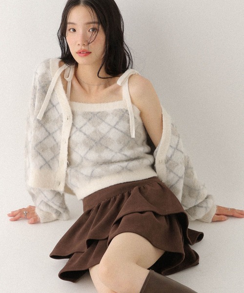 Heather（ヘザー） アンサンブル シャギーアーガイルニット2P 612874