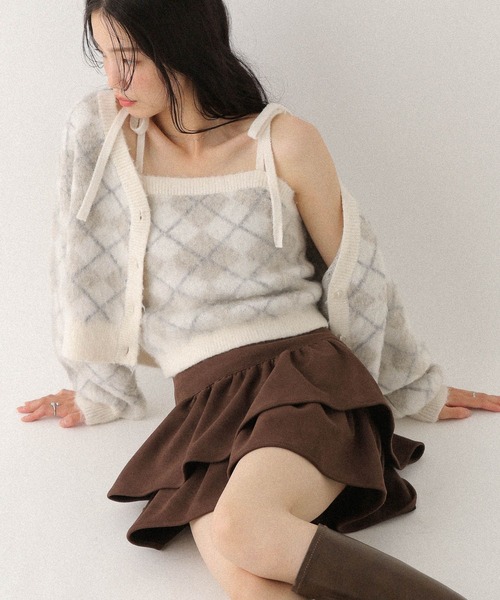 Heather（ヘザー） アンサンブル シャギーアーガイルニット2P 612874