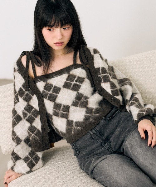 Heather（ヘザー） アンサンブル シャギーアーガイルニット2P 612874