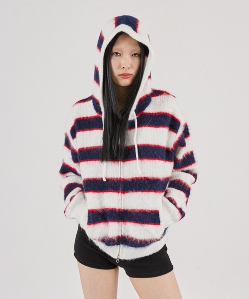 GFOR ジーフォア　パーカー FTW パーカー 「UNISEX」BORDER SHAGGY ZIP HOODIE メンズ レディース