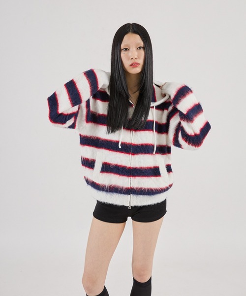 トップス ftw BORDER SHAGGY ZIP HOODIE FTW パーカー 「UNISEX」BORDER SHAGGY ZIP HOODIE メンズ レディース