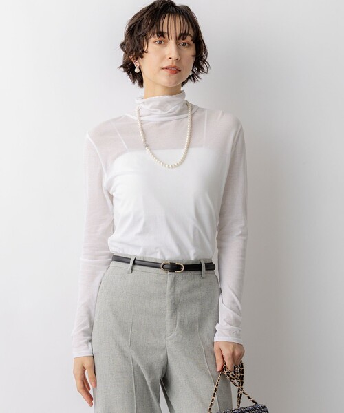 tシャツ シアーフライス レイヤード タートル カットソー レディース 