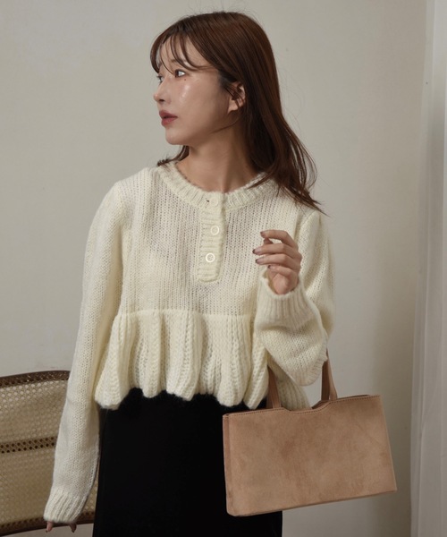 I_am（アイアム） ニット セーター henry neck peplum hem knit