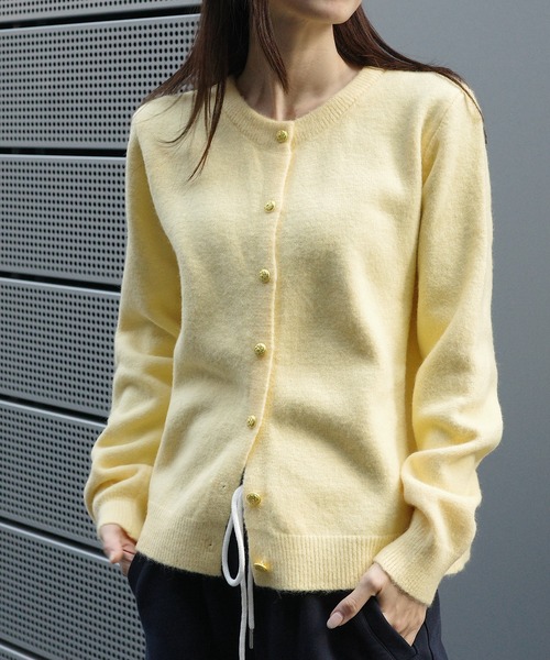 カーディガン ゴールドボタン クルーネックニットカーディガン