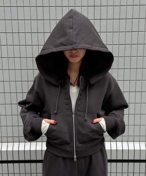 ダル　黒 フード付きパーカー Perushu パーカー 5 way big hood double zip sweat hoodie／5WAY