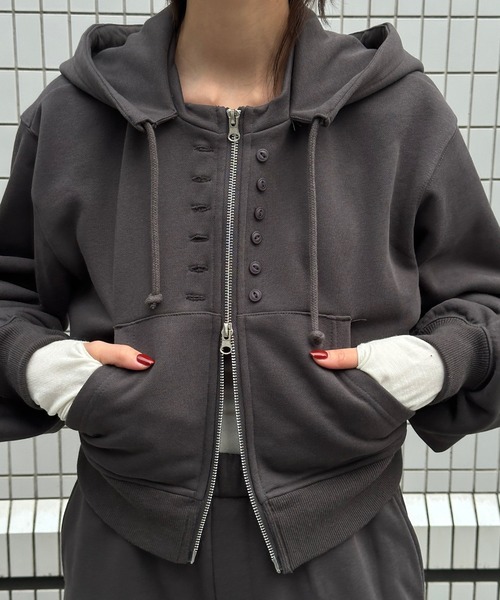 Perushu パーカー 5 way big hood double zip sweat hoodie／5WAY 