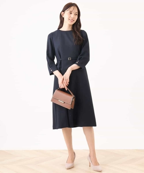 「OFUON」 7分袖ワンピース 38 ベージュ レディース_画像2