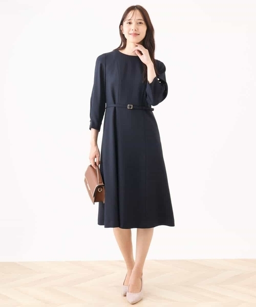 「OFUON」 7分袖ワンピース 38 ベージュ レディース_画像3