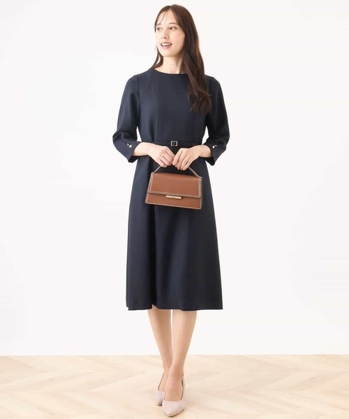 「OFUON」 7分袖ワンピース 38 ベージュ レディース_画像4