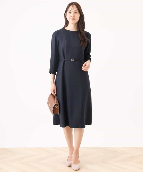 「OFUON」 7分袖ワンピース 38 ベージュ レディース_画像5