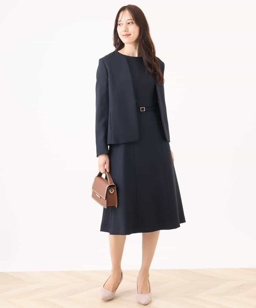 「OFUON」 7分袖ワンピース 38 ベージュ レディース_画像6