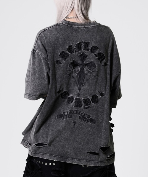 REFLEM（レフレム） tシャツ 「REFLEM/レフレム」クロス刺繍ダメージT