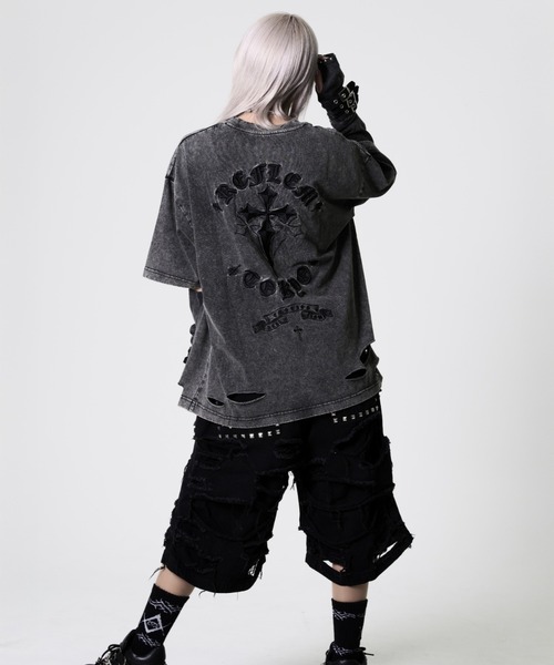 REFLEM（レフレム） tシャツ 「REFLEM/レフレム」クロス刺繍ダメージT
