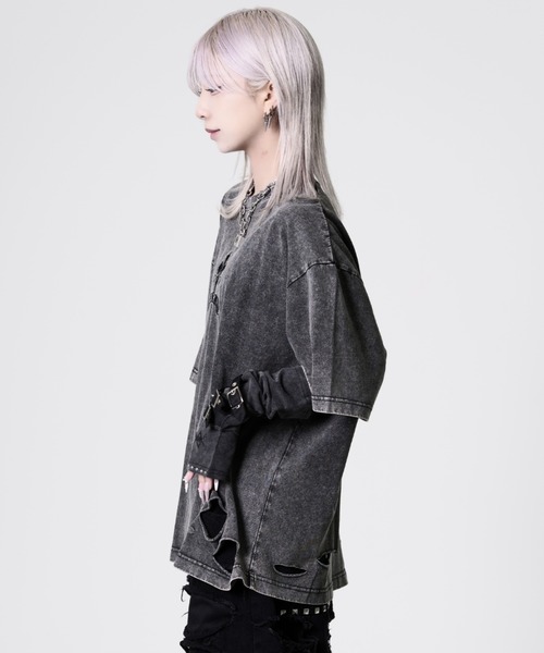 REFLEM（レフレム） tシャツ 「REFLEM/レフレム」クロス刺繍ダメージT