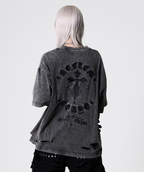 REFLEM（レフレム） tシャツ 「REFLEM/レフレム」クロス刺繍ダメージT