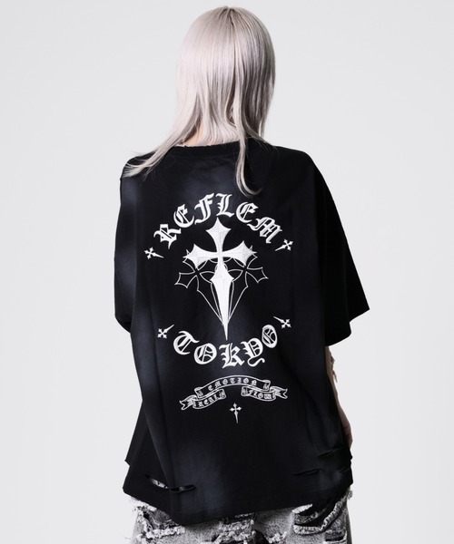 REFLEM（レフレム） tシャツ 「REFLEM/レフレム」クロス刺繍ダメージT