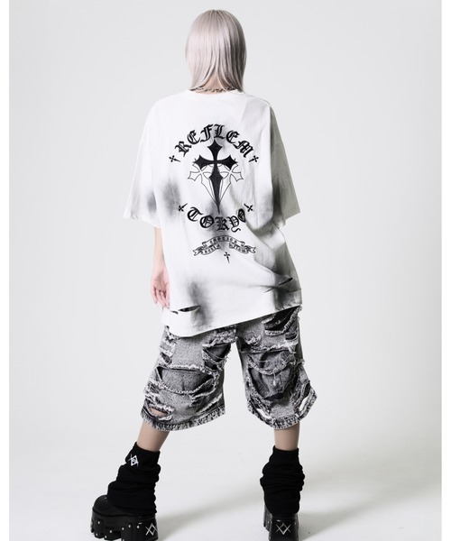 tシャツ 「REFLEM/レフレム」クロス刺繍Tシャツ/ハーフスリーブカットソー REFLEM（レフレム） tシャツ 「REFLEM/レフレム」クロス刺繍ダメージT