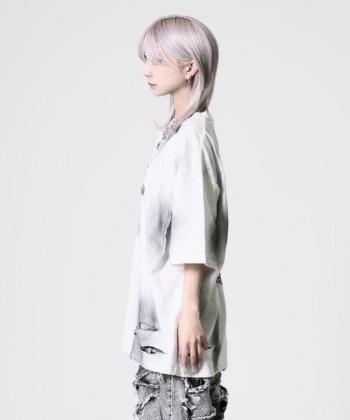 REFLEM（レフレム） tシャツ 「REFLEM/レフレム」クロス刺繍ダメージT