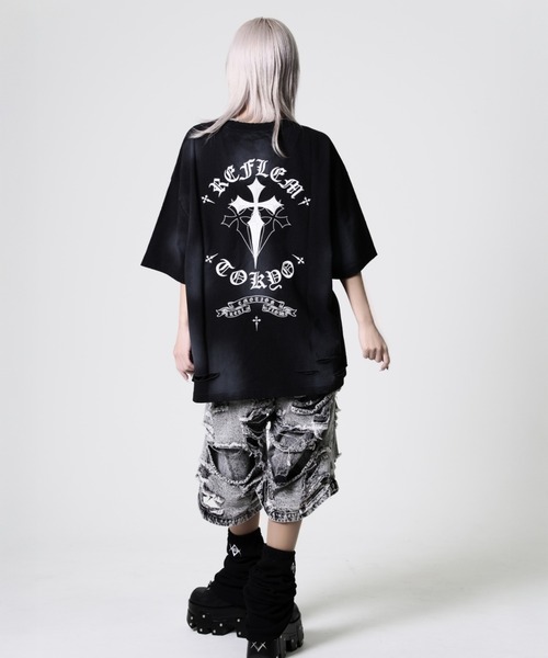 REFLEM（レフレム） tシャツ 「REFLEM/レフレム」クロス刺繍ダメージT