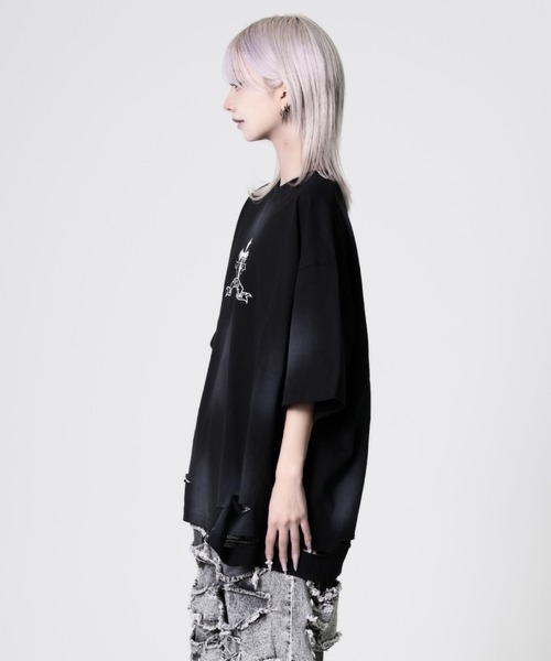 REFLEM（レフレム） tシャツ 「REFLEM/レフレム」クロス刺繍ダメージT