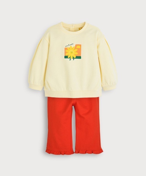 ※ひらり 【新品】うさと　子供服セットアップ　バック付き セットアップ 「セットアップ」ラビットひまわり長袖トップス＆パンツ