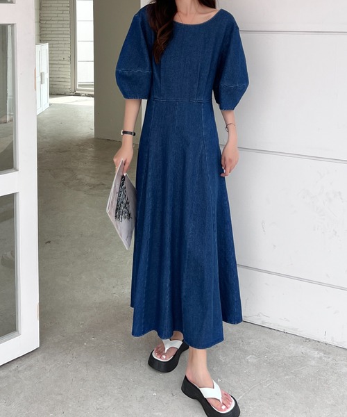 「ABITOKYO」 半袖ワンピース S インディゴブルー レディース_画像7