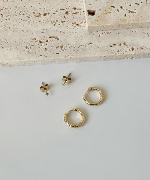 ピアス 「2セットピアス」ステンレスフープ＆キュービックジルコニア