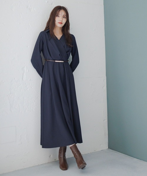 「Andemiu」 長袖ワンピース FREE ブルーグレー レディース_画像9